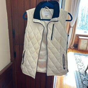 Calvin Klein Cream Quilted Sleeveless Vest with Black Trim